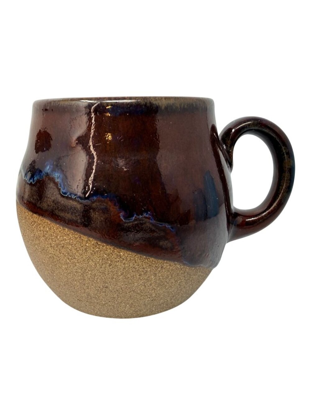Handmade Large Studio Pottery Mug Brown Drip Glaze Peace Mark‎ Pot Belly